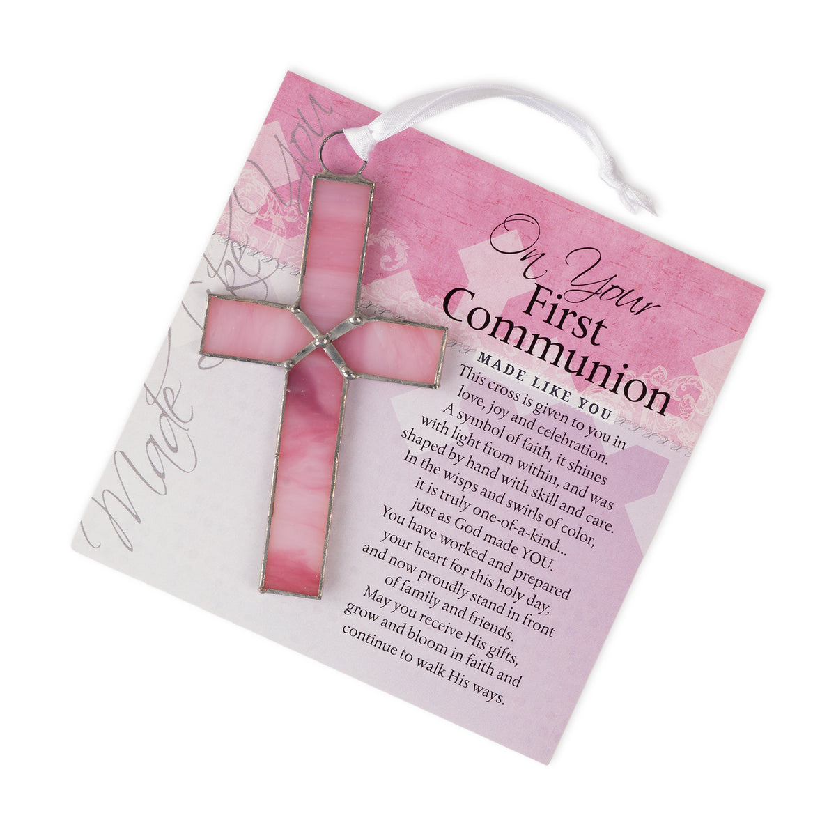 "On Your First Communion" cross and sentiment.