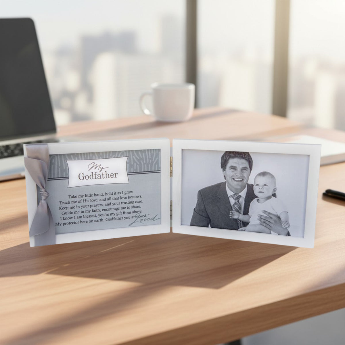 My Godfather frame on an office desk.