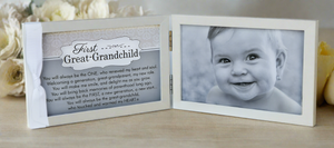 2 of 3:First Great-Grandchild frame on a desk.