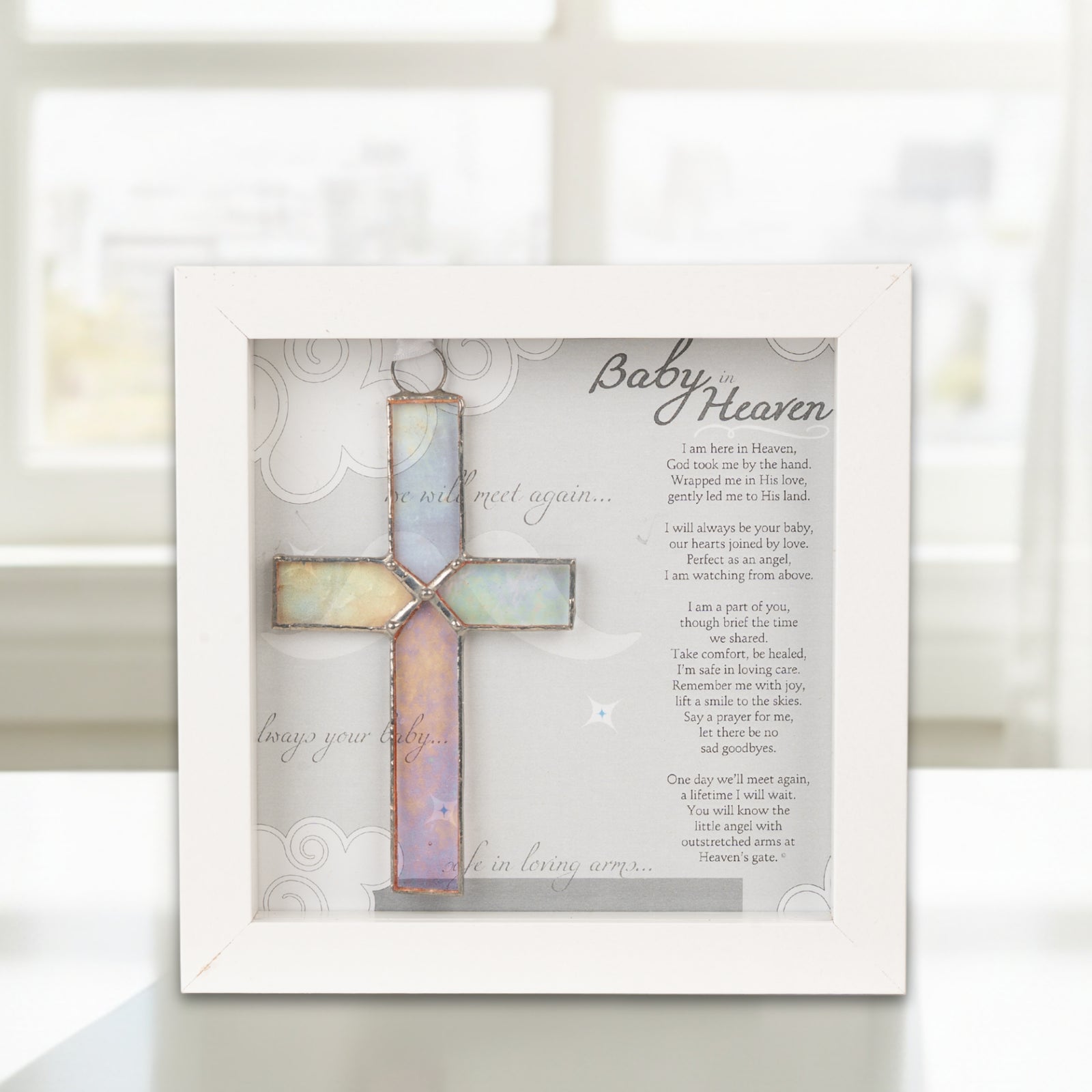 Framed Baby in Heaven memorial cross.