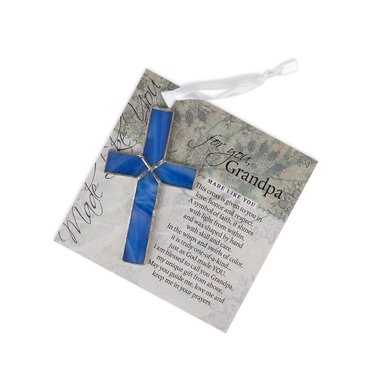 "For You, Grandpa" artwork with sentiment and blue stained glass cross.