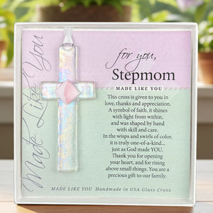 1 of 4:For You Stepmom: Handmade clear glass cross with sentiment; packaged in a white 5.5