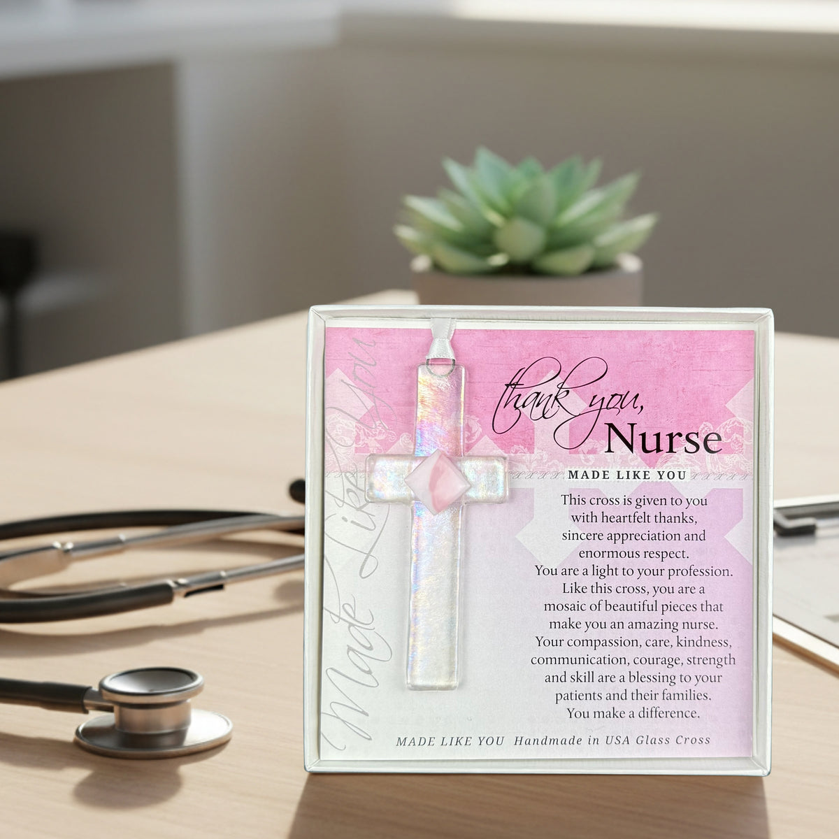 "Thank You, Nurse" gift on a nurse's desk.