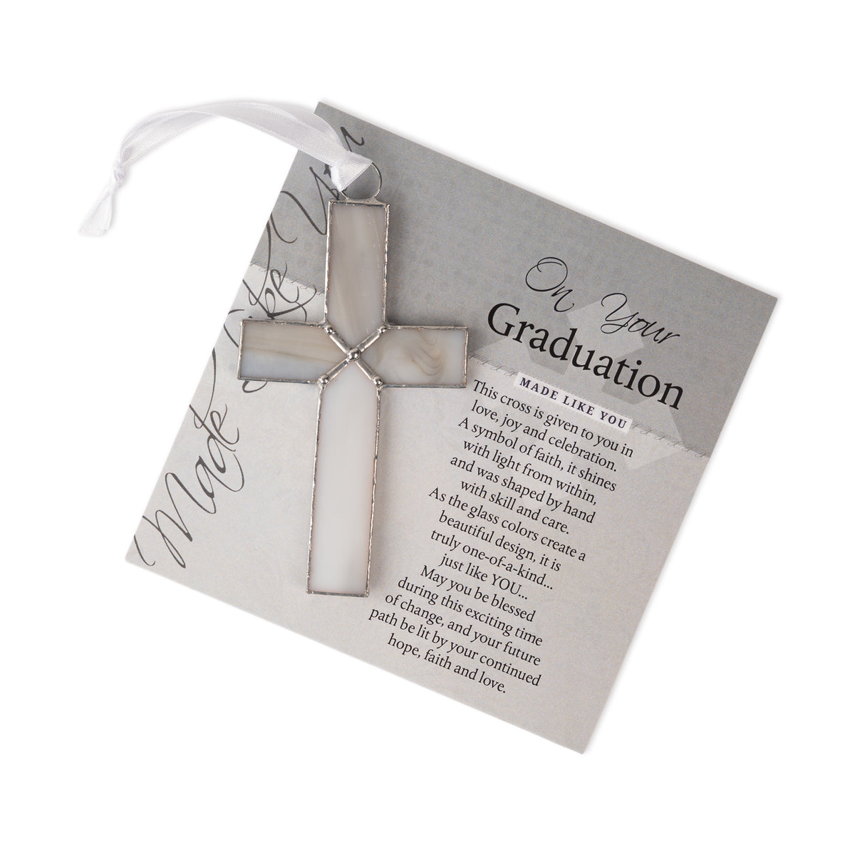 Gray cross with "On Your Graduation" sentiment artwork.