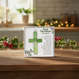 4 of 4:Irish Christmas Blessing cross displayed on a kitchen counter by holly berry and ivy.