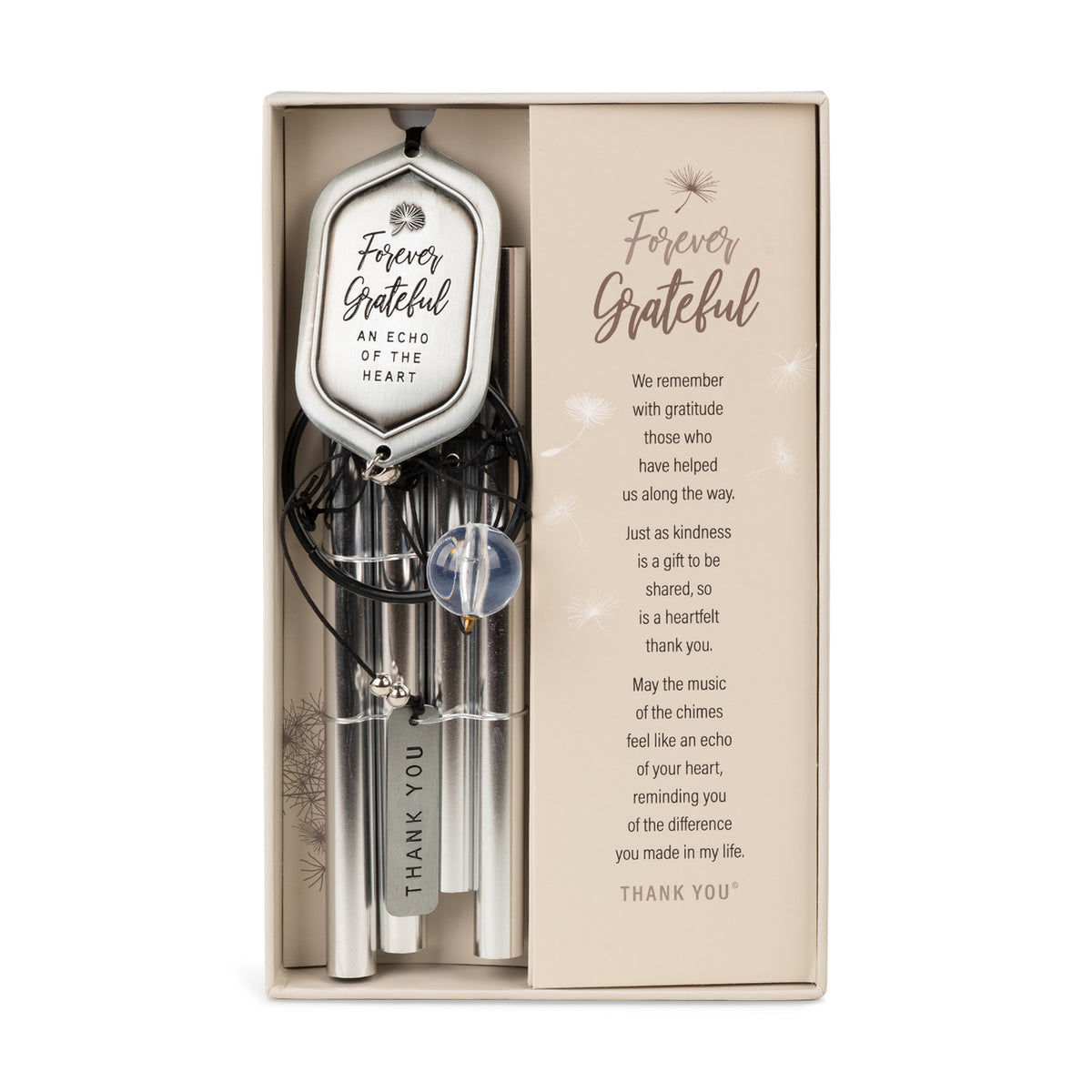 The windchime comes in a high-quality box with the Forever Grateful poem.