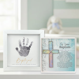 1 of 9:Baptism Gift Set with keepsake handprint frame and On Your Baptism cross and sentiment.