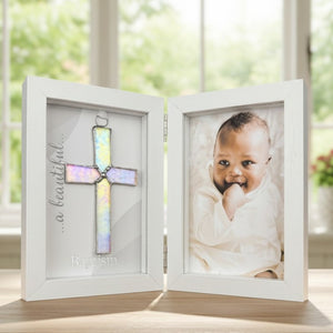1 of 5:Baptism Gift - 4x6 double shadow box frame with handmade 4 1/2