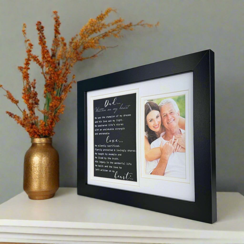 Side view of "Dad Written on My Heart" frame.