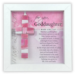 8 of 8:Goddaughter sentiment with pink and white mosaic cross in a 6x6