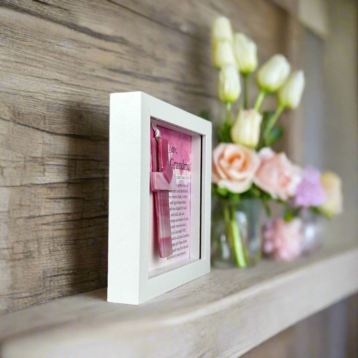 Side view of shadow box frame shown standing up straight without optional easel back.