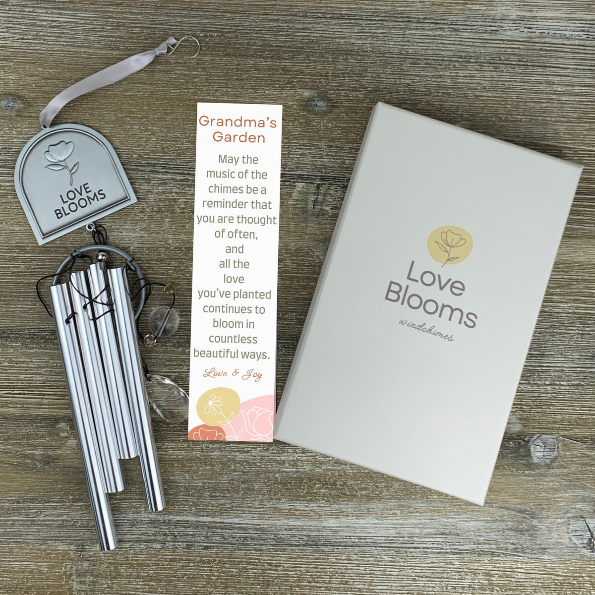 Love Blooms Windchime with Grandma's Garden poem card and box.
