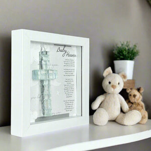 4 of 5:Side view of Baby in Heaven shadow box frame shown standing up straight without optional easel back.