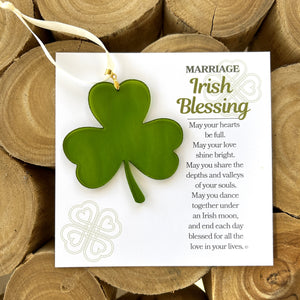 5 of 6:Glass shamrock and Irish blessing sentiment.