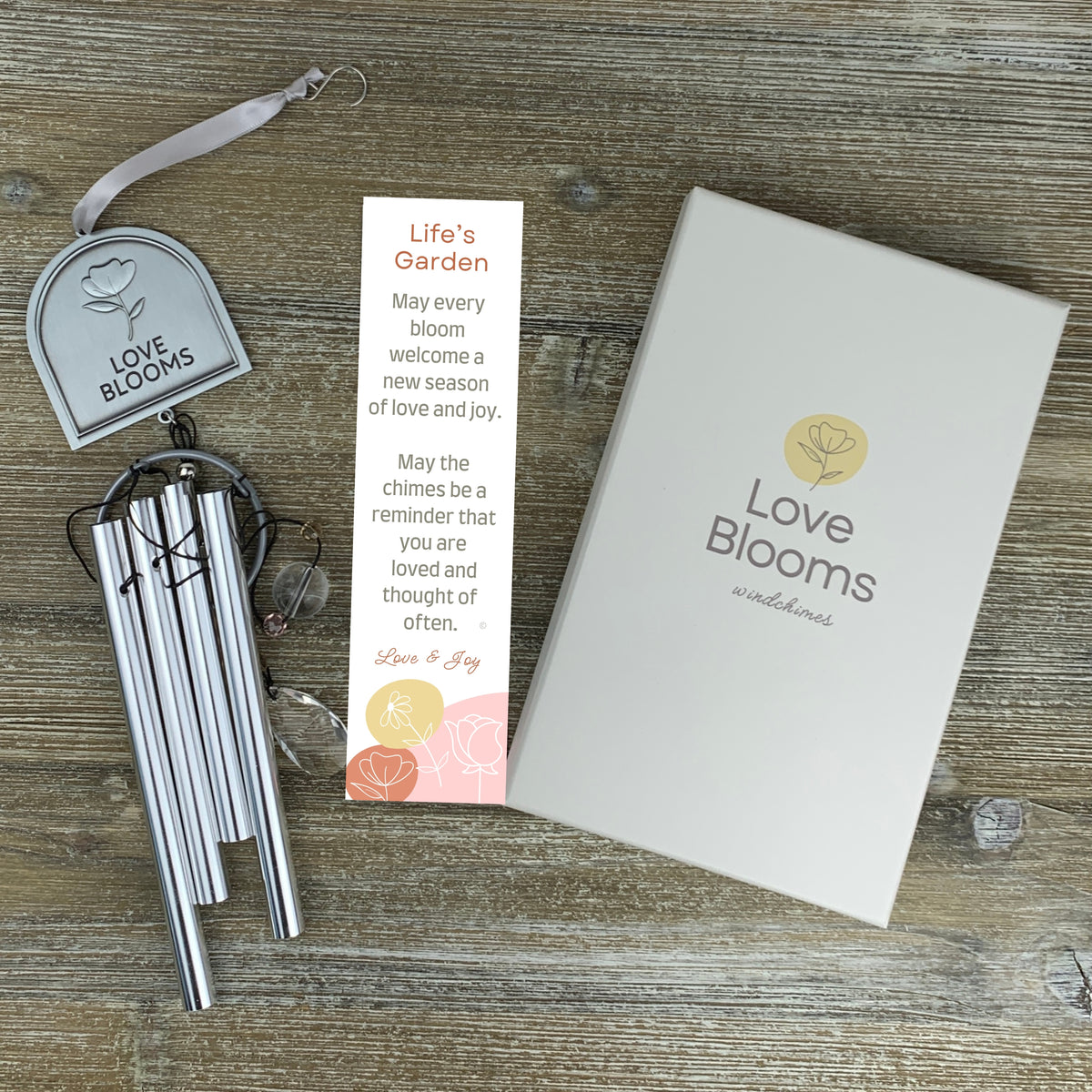 Love Blooms Windchime with Life's Garden poem card and box.