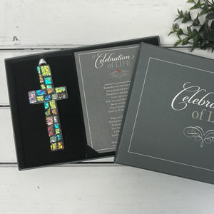 2 of 6:Celebration of Life cross boxed with card.