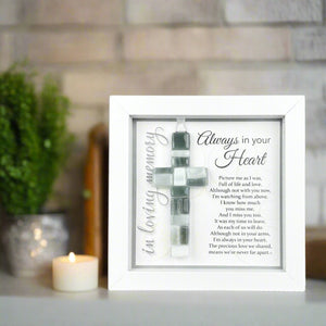 1 of 7:Always in Your Heart Frame with cross and sentiment.