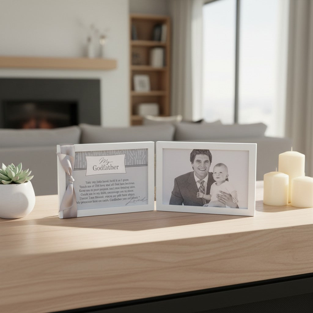 My Godfather frame on a sideboard in a living room.