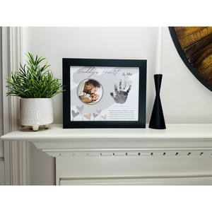 3 of 10:Daddy's Heart & Me black frame on a fireplace mantle.