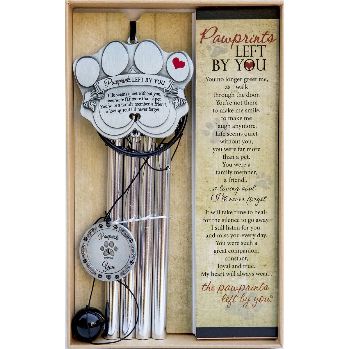 Gift boxed "Pawprints Left By You" windchime.