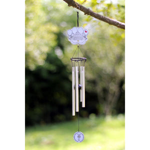 6 of 8:Silver toned metal pet loss windchime with red and black accents.