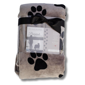 1 of 9:Pawprints Left by You Blanket packaged with Black satin  bow, ready for giving.