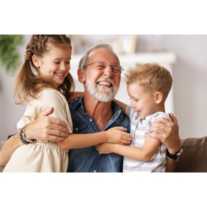 7 of 8:A grandfather with his grandchildren.