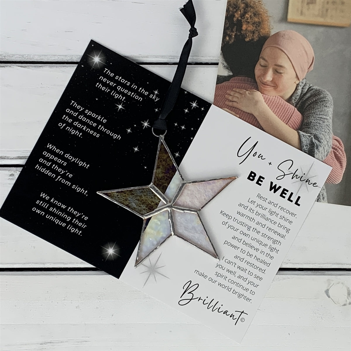 Be Well star and artwork with the &quot;You + Shine&quot; poem on the left side and the &quot;Be Well&quot; sentiment on the right side.