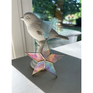9 of 10:Star leaning against an object on a desk.