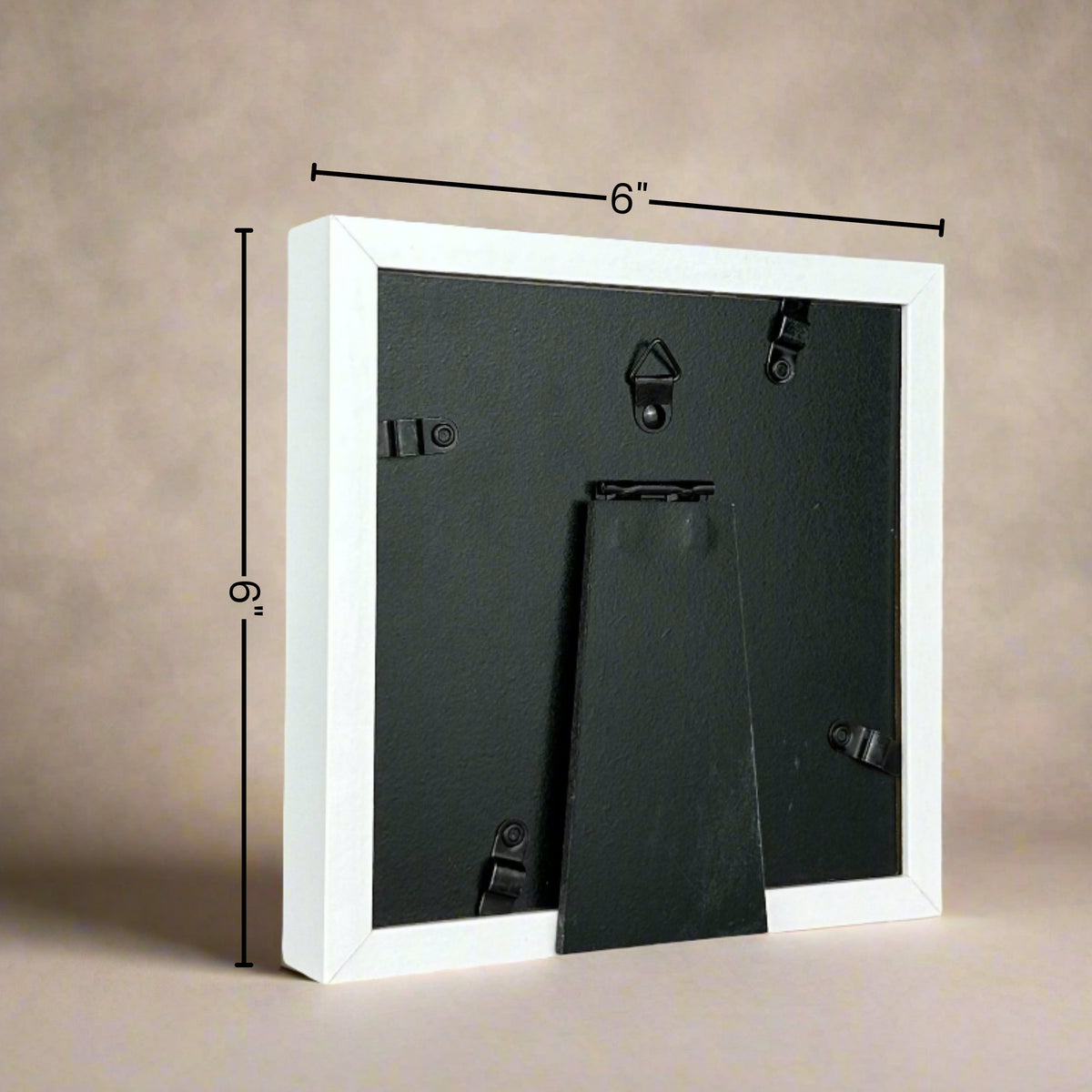 Back view of frame showing the outer dimensions (6"x6") of frame.