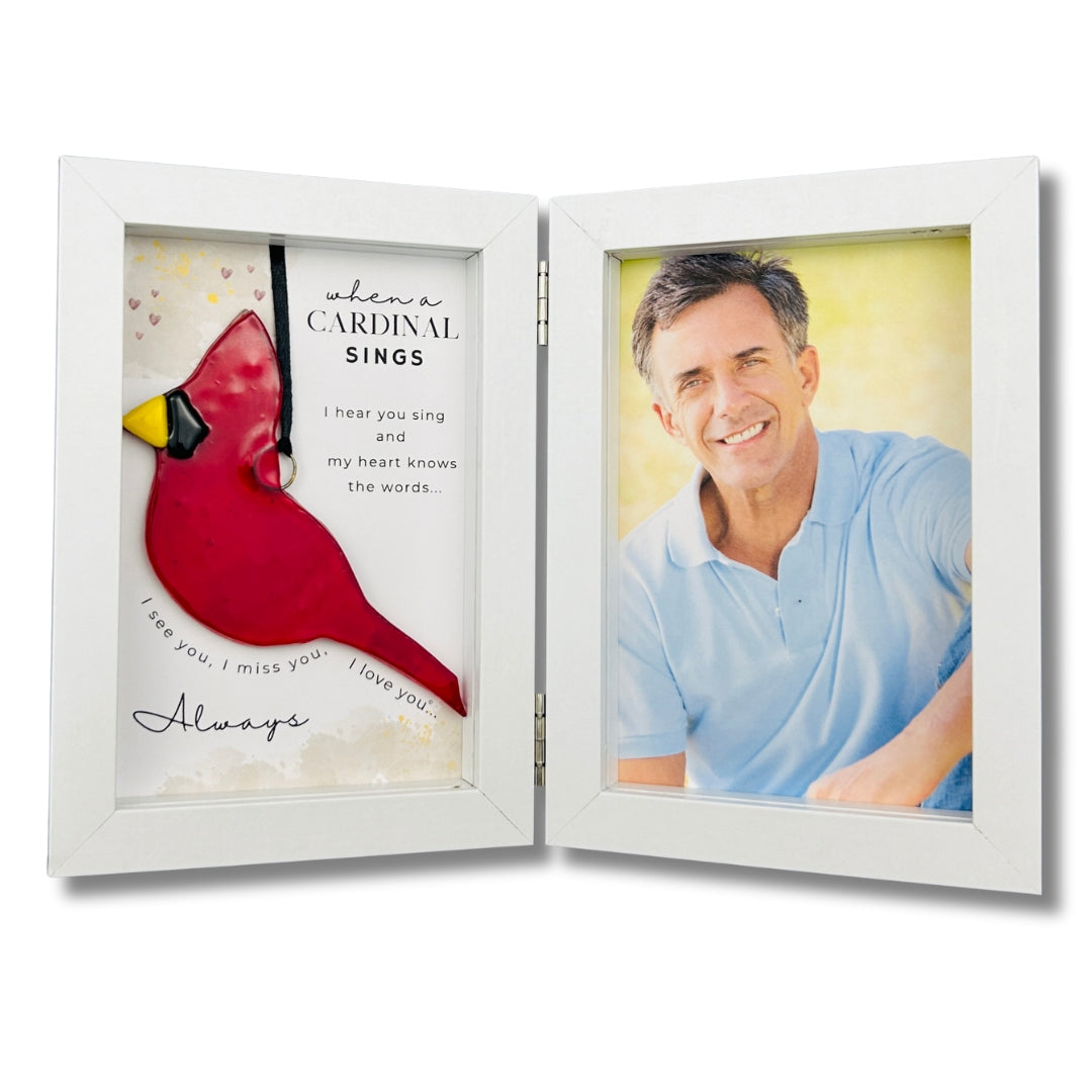 "When A Cardinal Sings" double shadow box frame.