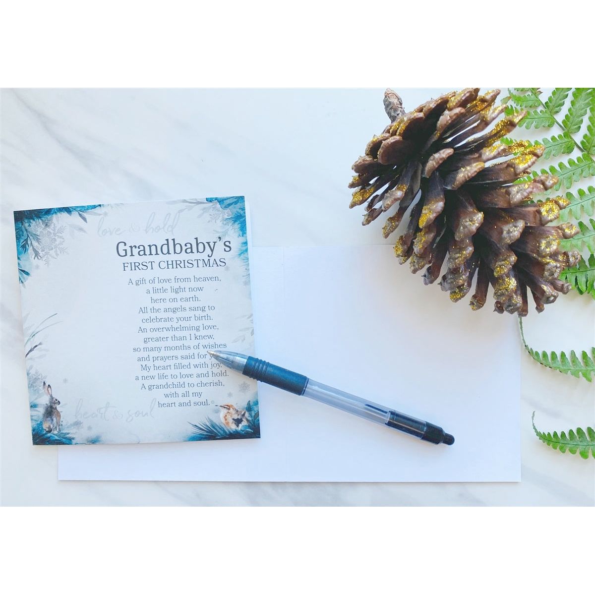 Grandbaby's First Christmas folded card for note can be written by the giver.