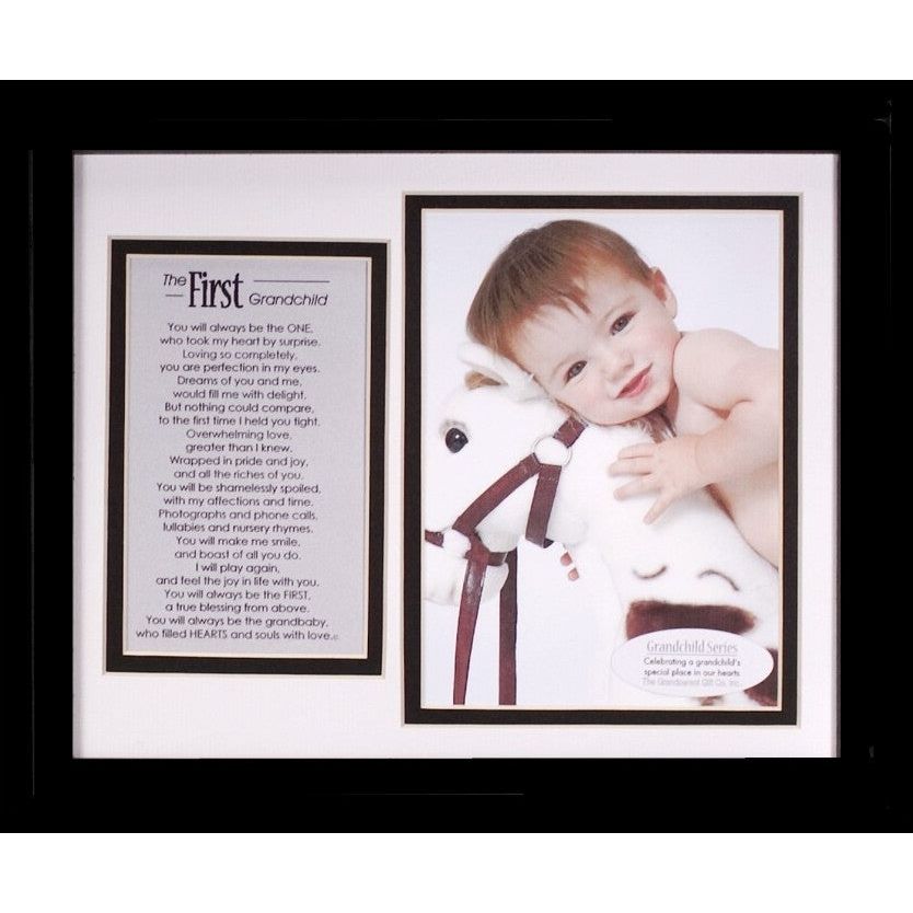 8x10 black frame with white and black double mat, includes &quot;First Grandchild&quot; poem and space for photo.
