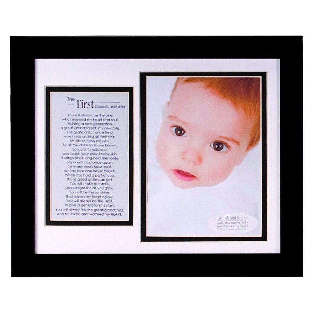 8x10 black frame with white and black double mat, includes &quot;First Grandchild&quot; poem and space for photo.