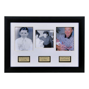 1 of 6:8x12 black frame for wall or table display with 3 spaces and captions for photos for a Grandpa's life story.