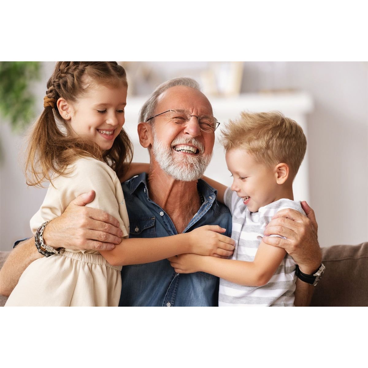 A grandfather with his grandchildren.