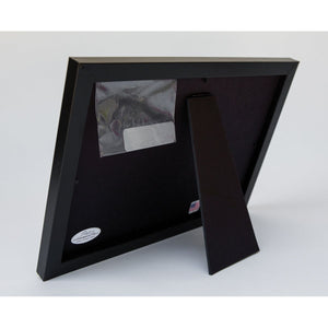 3 of 6:Back of frame showing easel back, sawtooth hanger, and optional engravable plaque.
