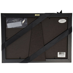 5 of 6:Back of frame showing easel back, sawtooth hanger, and optional engravable plaque.