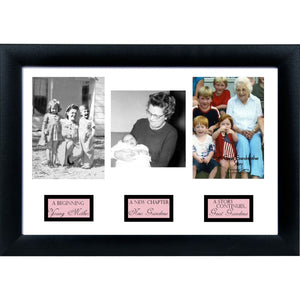 1 of 5:8x12 black frame for wall or table display with 3 spaces and captions for photos for a Great-Grandma's life story.