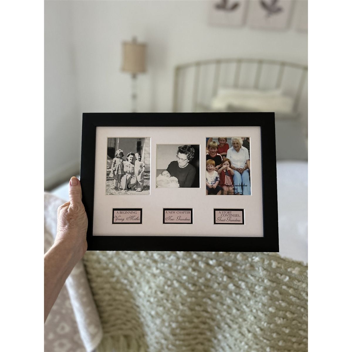Great Grandma Life Story frame being held in a hand.