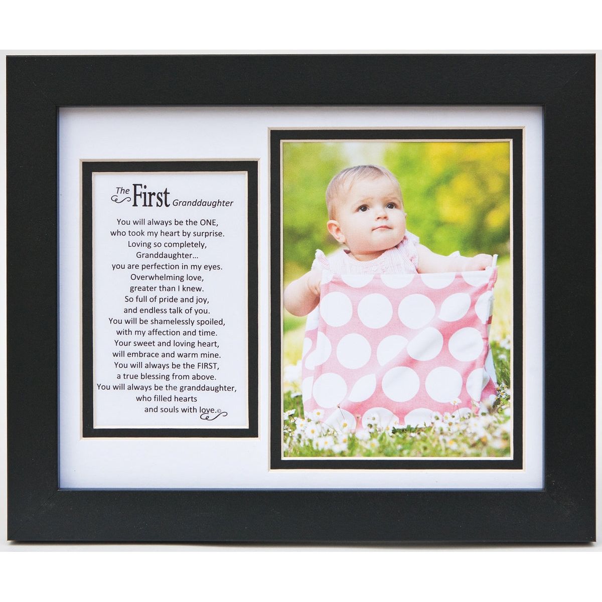 8x10 black frame with white and black double mat, includes &quot;First Granddaughter&quot; poem and space for photo.