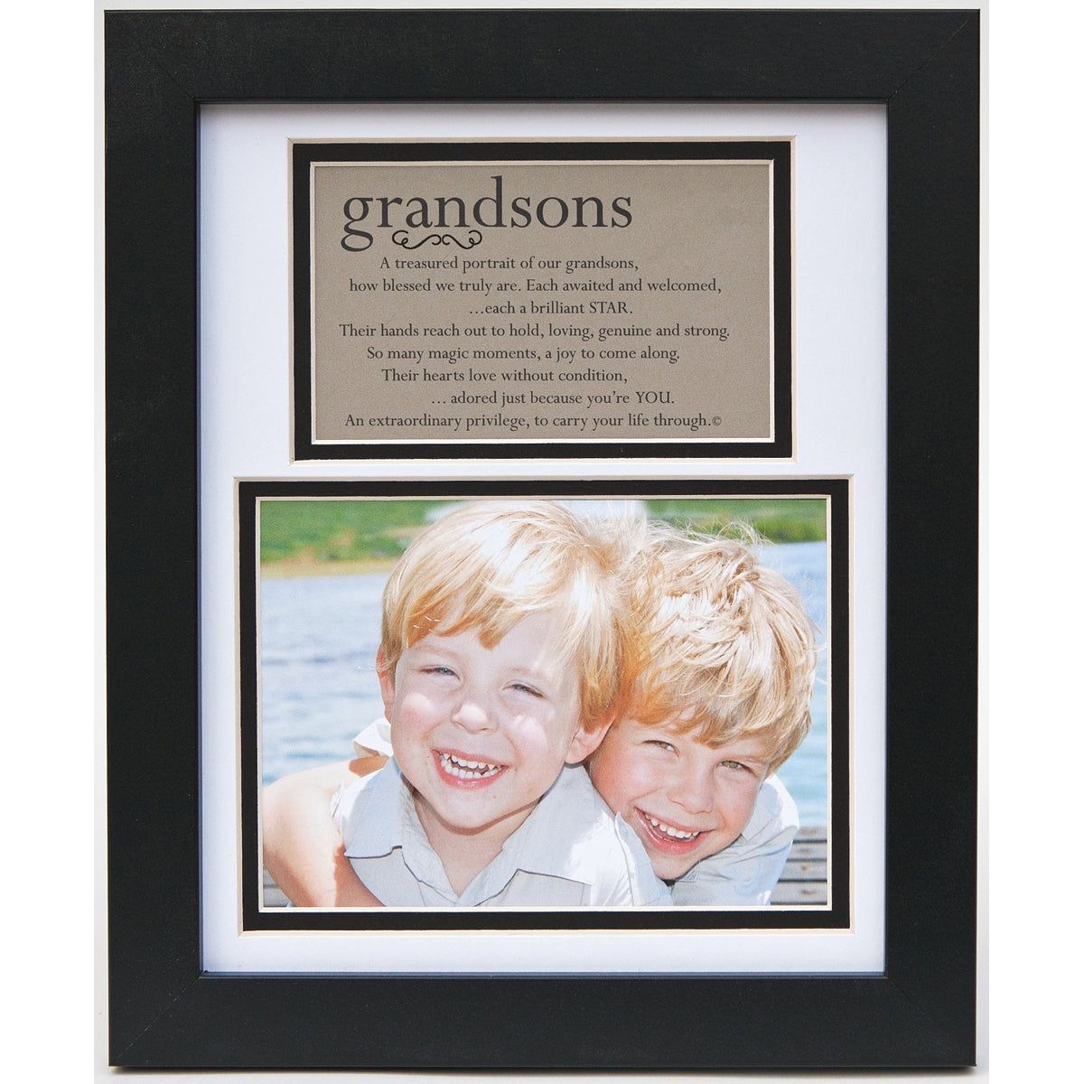 8x10 black frame with white and black double mat, includes "Grandsons" poem and space for photo.