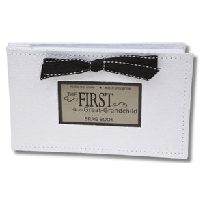 1 of 4:White faux suede photo album with black grosgrain ribbon bow and a window with sentiment artwork showing.