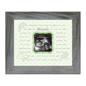 3 of 5:Up close view of Miracle artwork and sentiment in distressed gray frame.