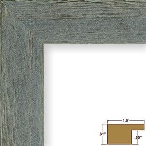 5 of 5:Detailed view of distressed gray frame. Showing frame thickness. .81