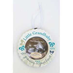 2 of 6:Little Grandbaby ornament with white satin ribbon for hanging.