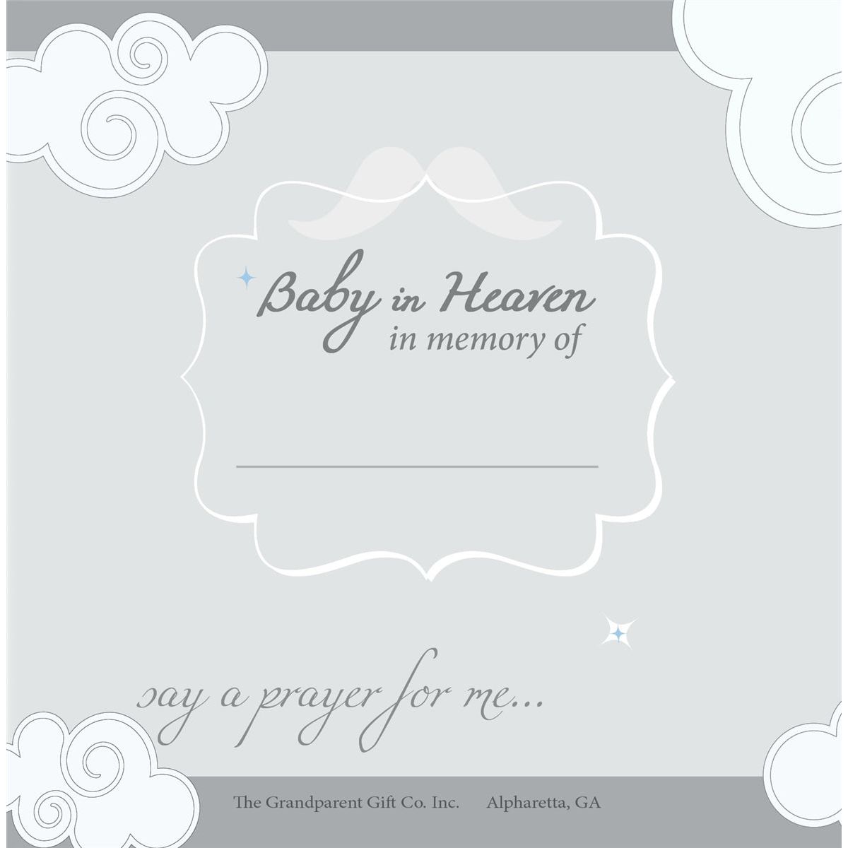 The back of the sentiment card with &quot;Baby in Heaven in memory of&quot; with a space to write the baby&#39;s name.  
