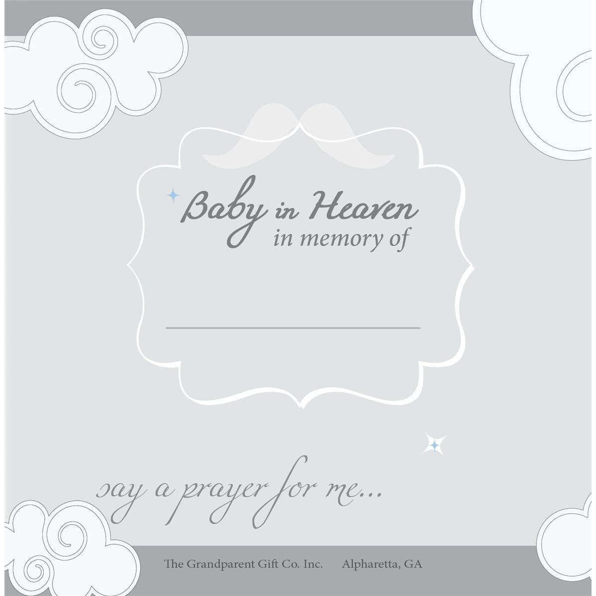 The back of the sentiment card with "Baby in Heaven in memory of" with a space to write the baby's name.