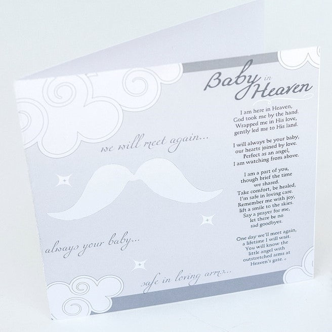 Baby in Heaven card standing open to show the space for the giver to write a message.