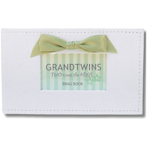 1 of 6:White faux suede photo album with green satin bow and a window with sentiment artwork showing.